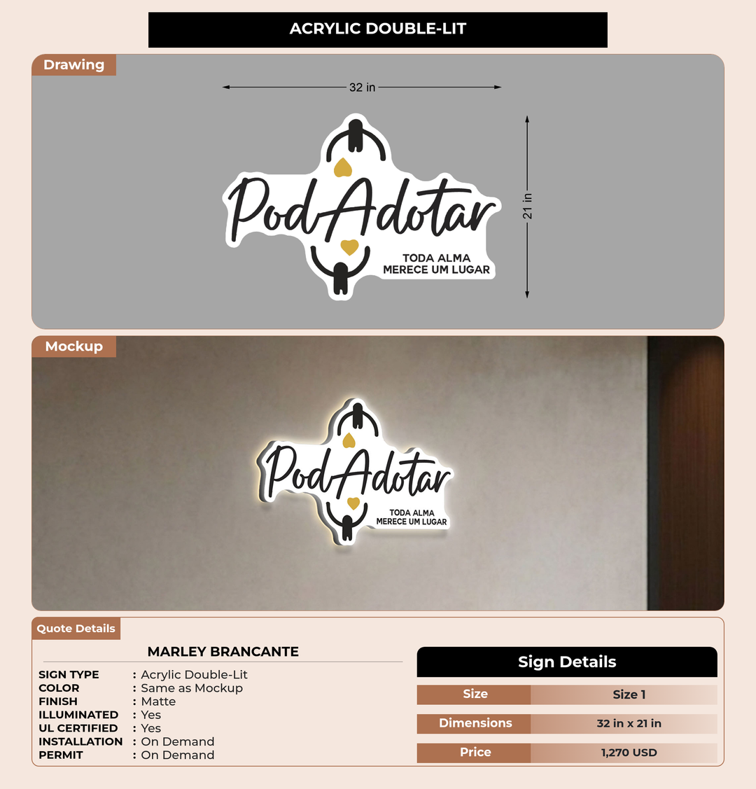 CUSTOM MOCKUP SIGN FOR Marley Brancante