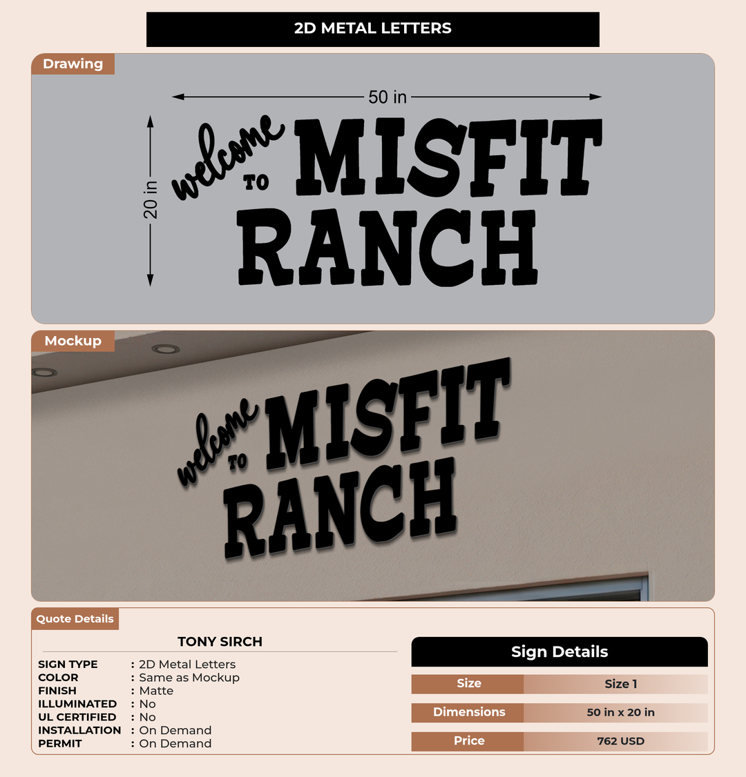 CUSTOM MOCKUP SIGN FOR Tony Sirch