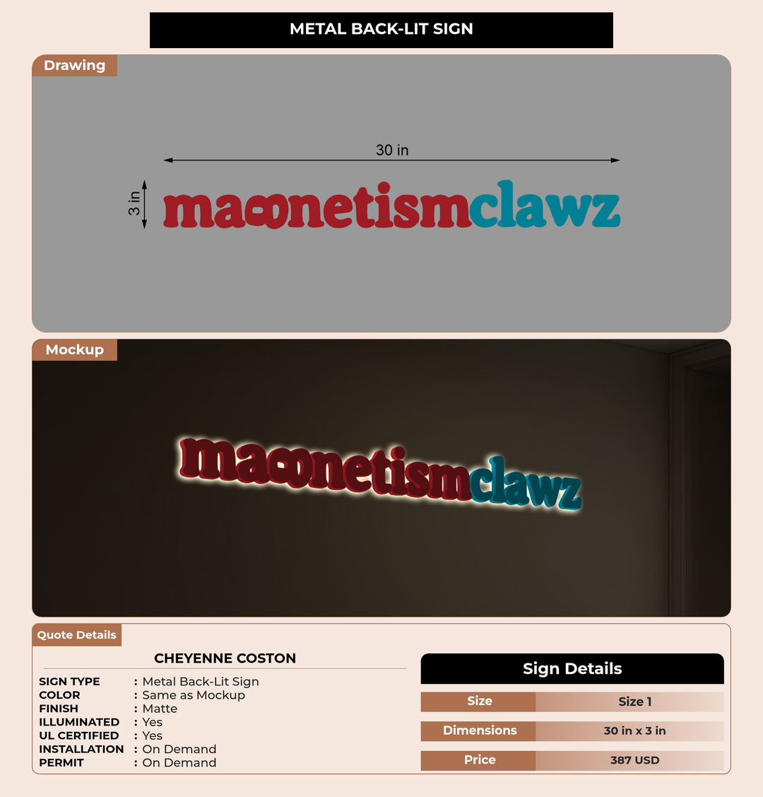 CUSTOM MOCKUP SIGN FOR Cheyenne Coston