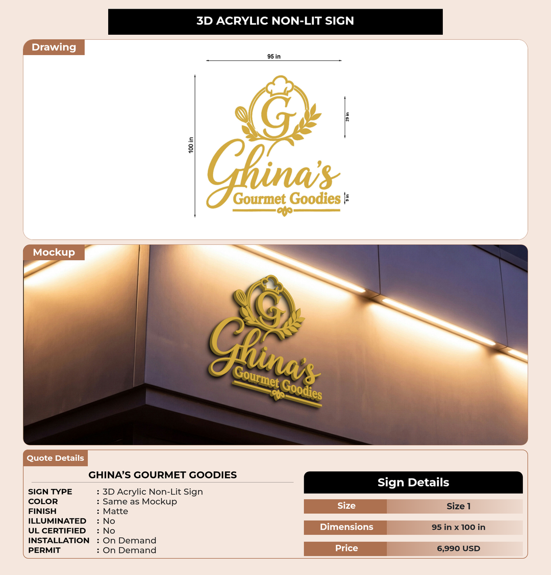 CUSTOM MOCKUP SIGN FOR Ghina’s Gourmet Goodies