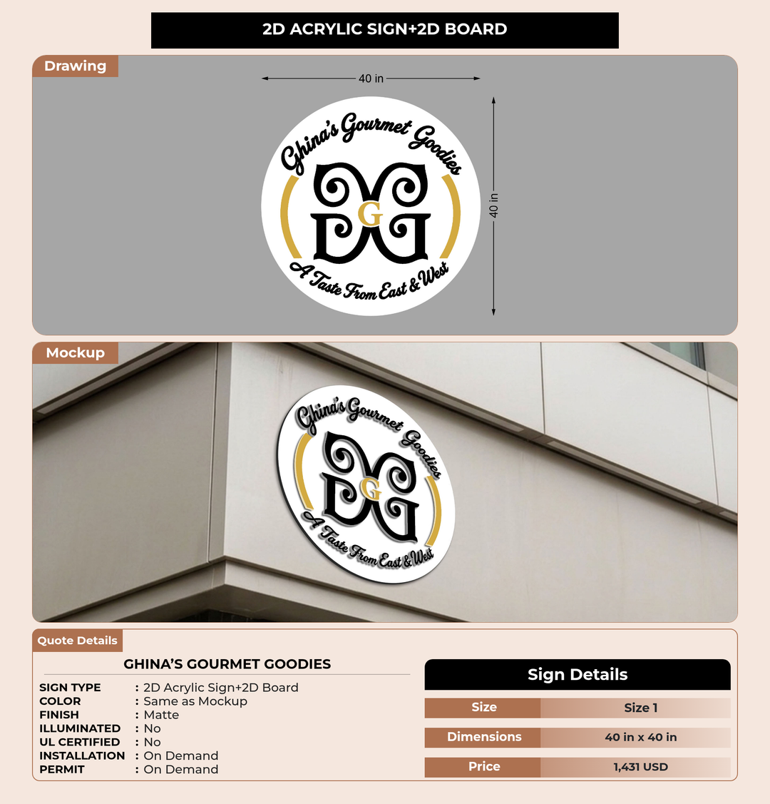 CUSTOM MOCKUP SIGN FOR Ghina’s Gourmet Goodies