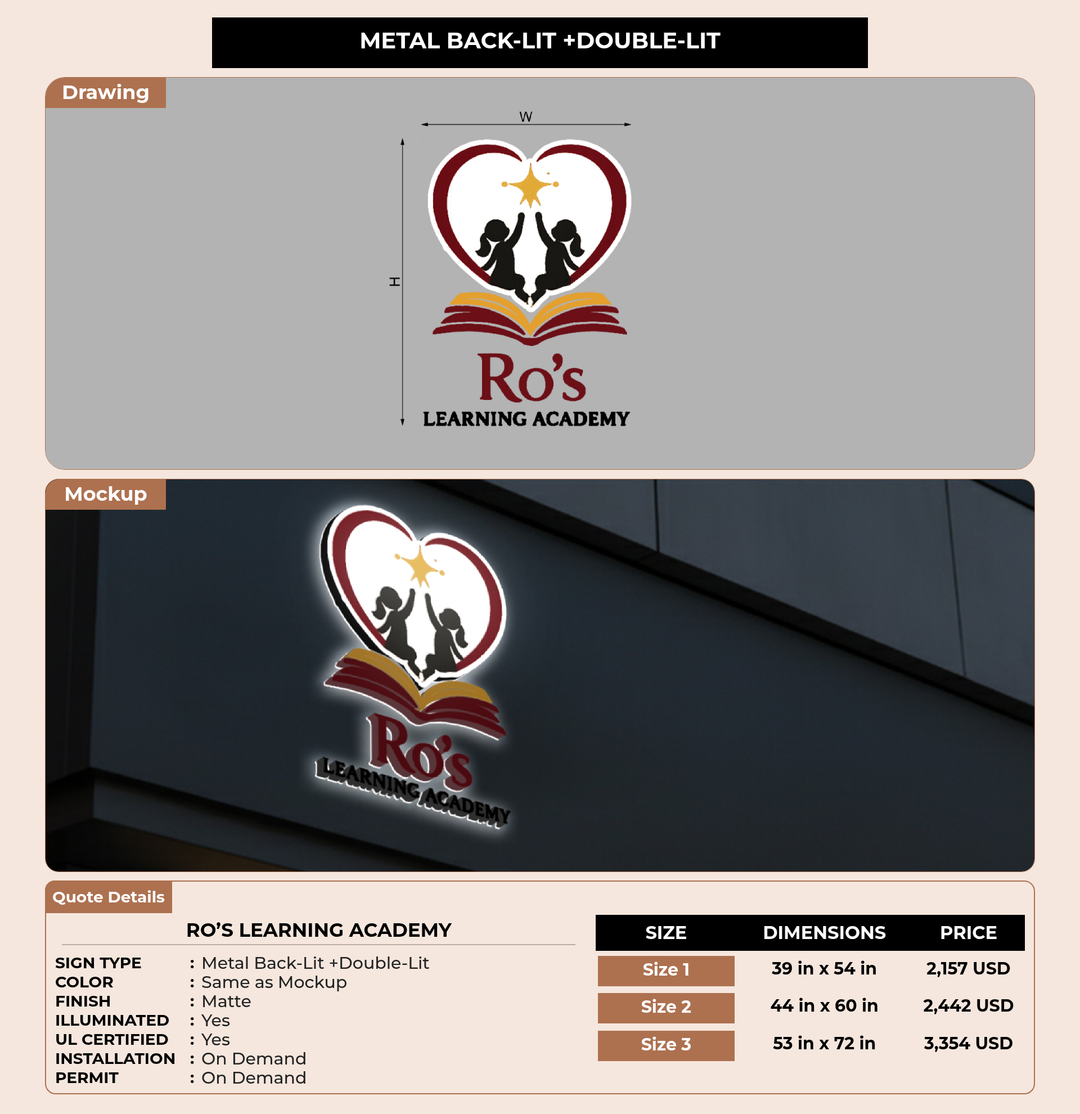 CUSTOM MOCKUP SIGN FOR Ro’s learning Academy