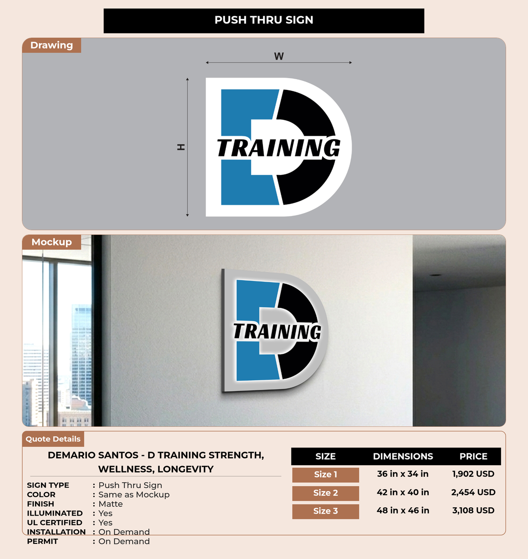 CUSTOM MOCKUP SIGN FOR Demario Santos - D TRAINING Strength, Wellness, Longevity