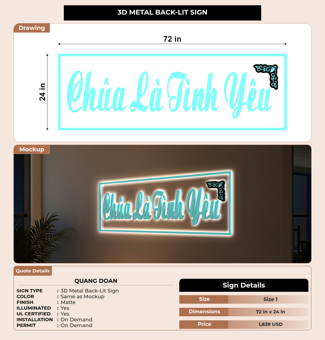 CUSTOM MOCKUP SIGN FOR Quang Doan