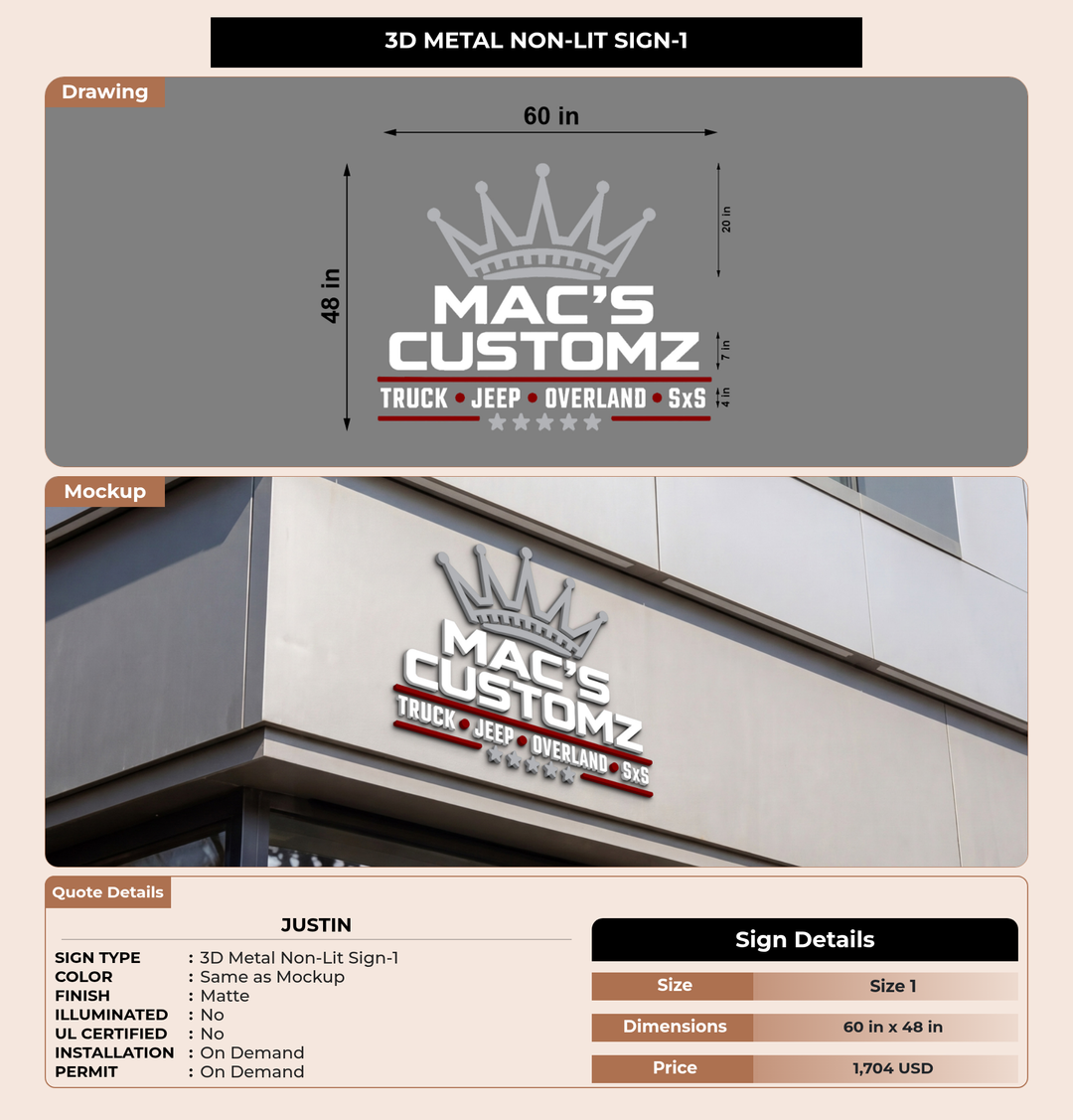 CUSTOM MOCKUP SIGN FOR Justin