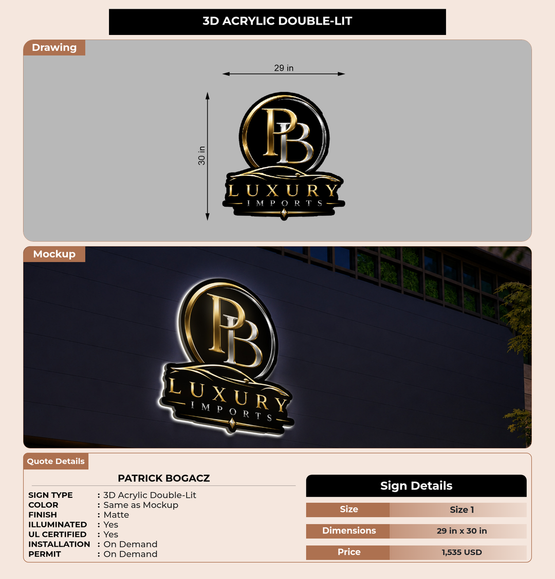 CUSTOM MOCKUP SIGN FOR Patrick bogacz