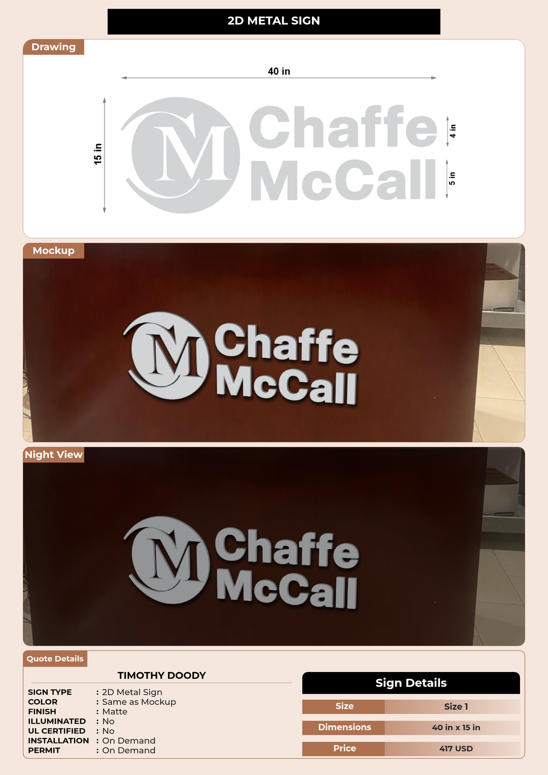 CUSTOM MOCKUP SIGN FOR Timothy Doody