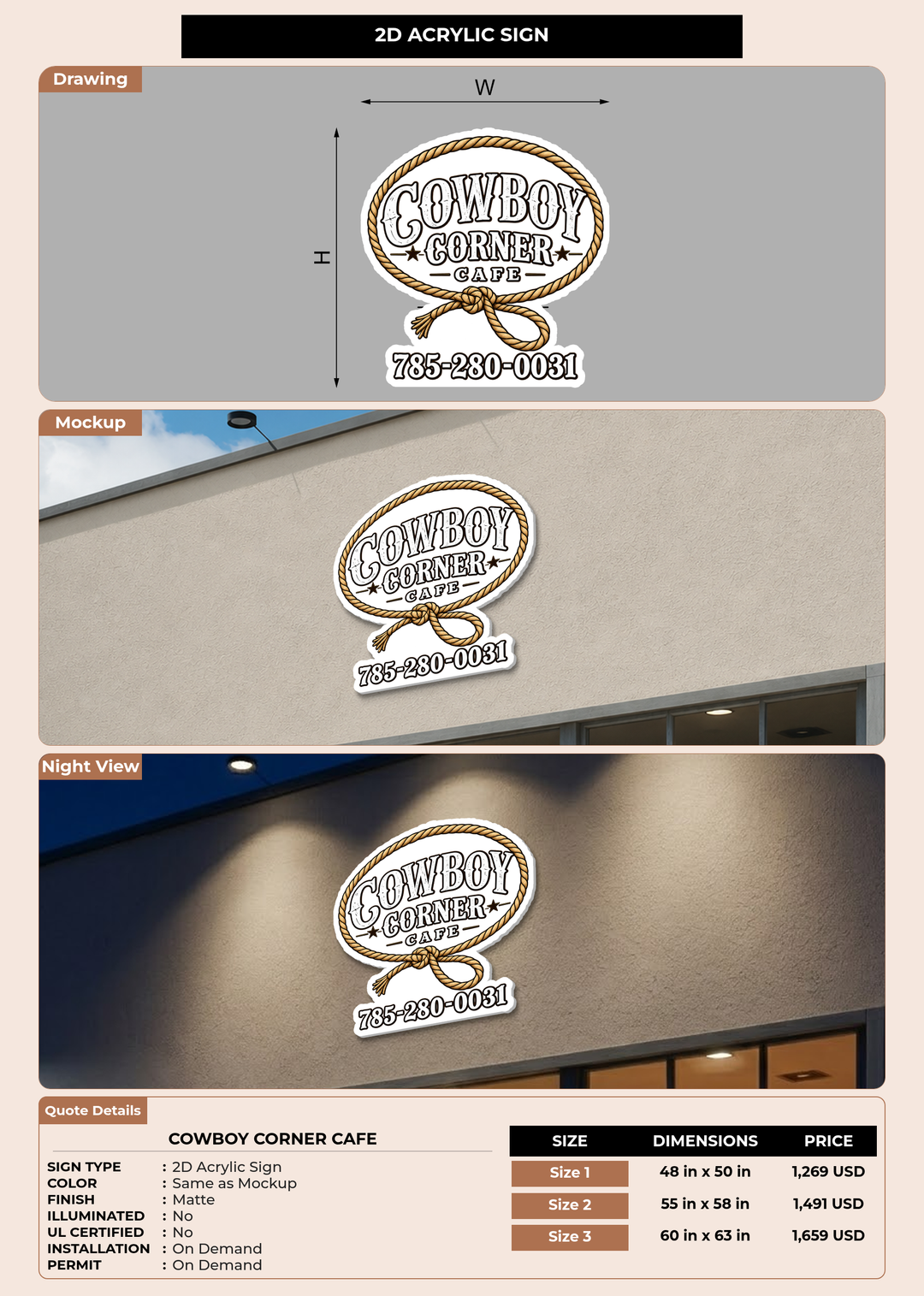 CUSTOM MOCKUP SIGN FOR Cowboy Corner Cafe
