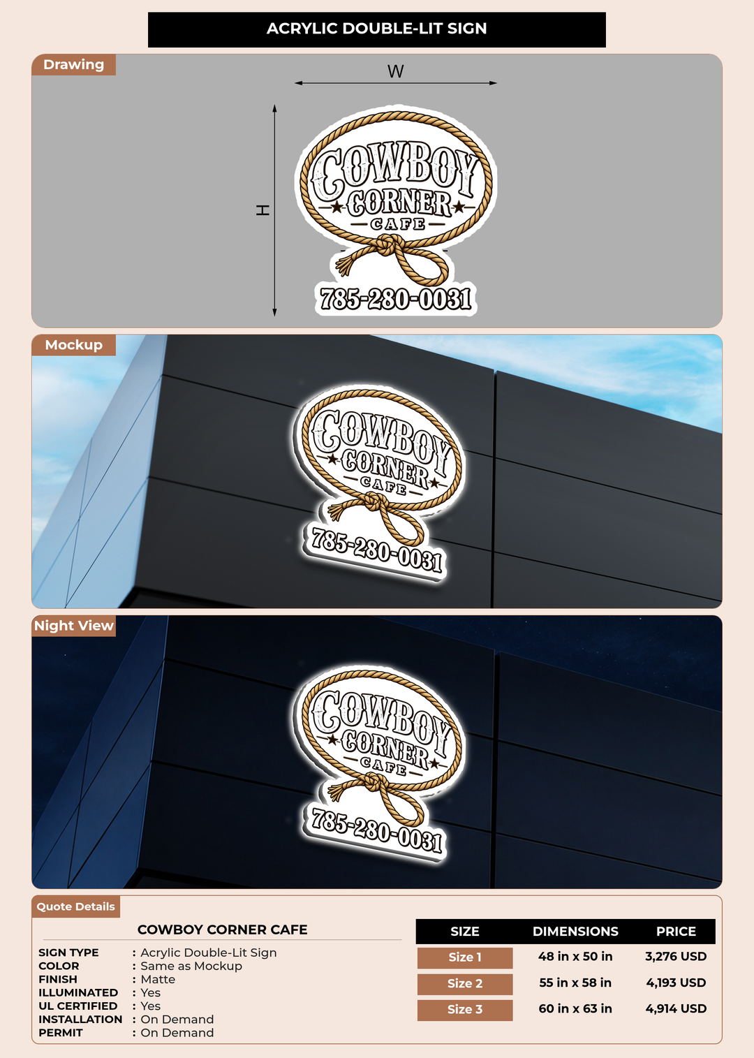 CUSTOM MOCKUP SIGN FOR Cowboy Corner Cafe