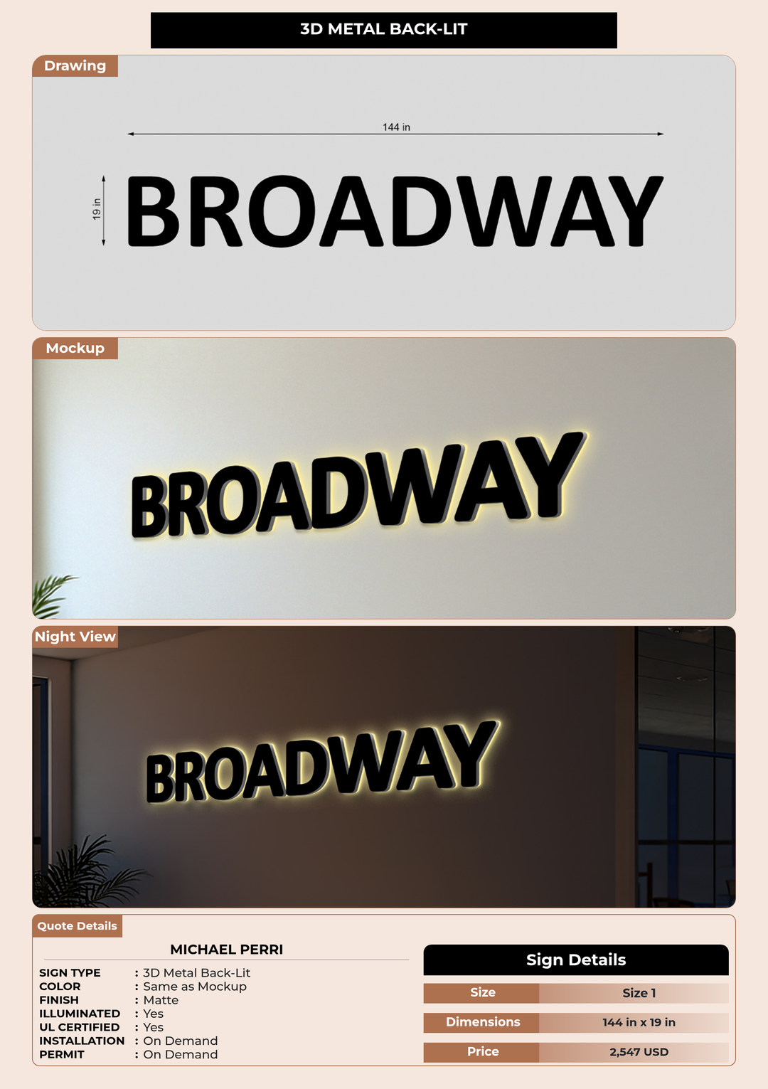 CUSTOM MOCKUP SIGN FOR Michael Perri