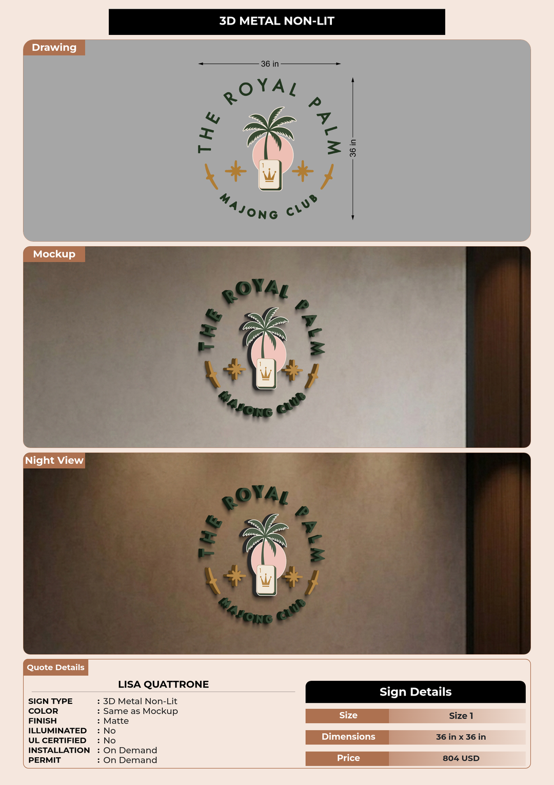 CUSTOM MOCKUP SIGN FOR Lisa Quattrone