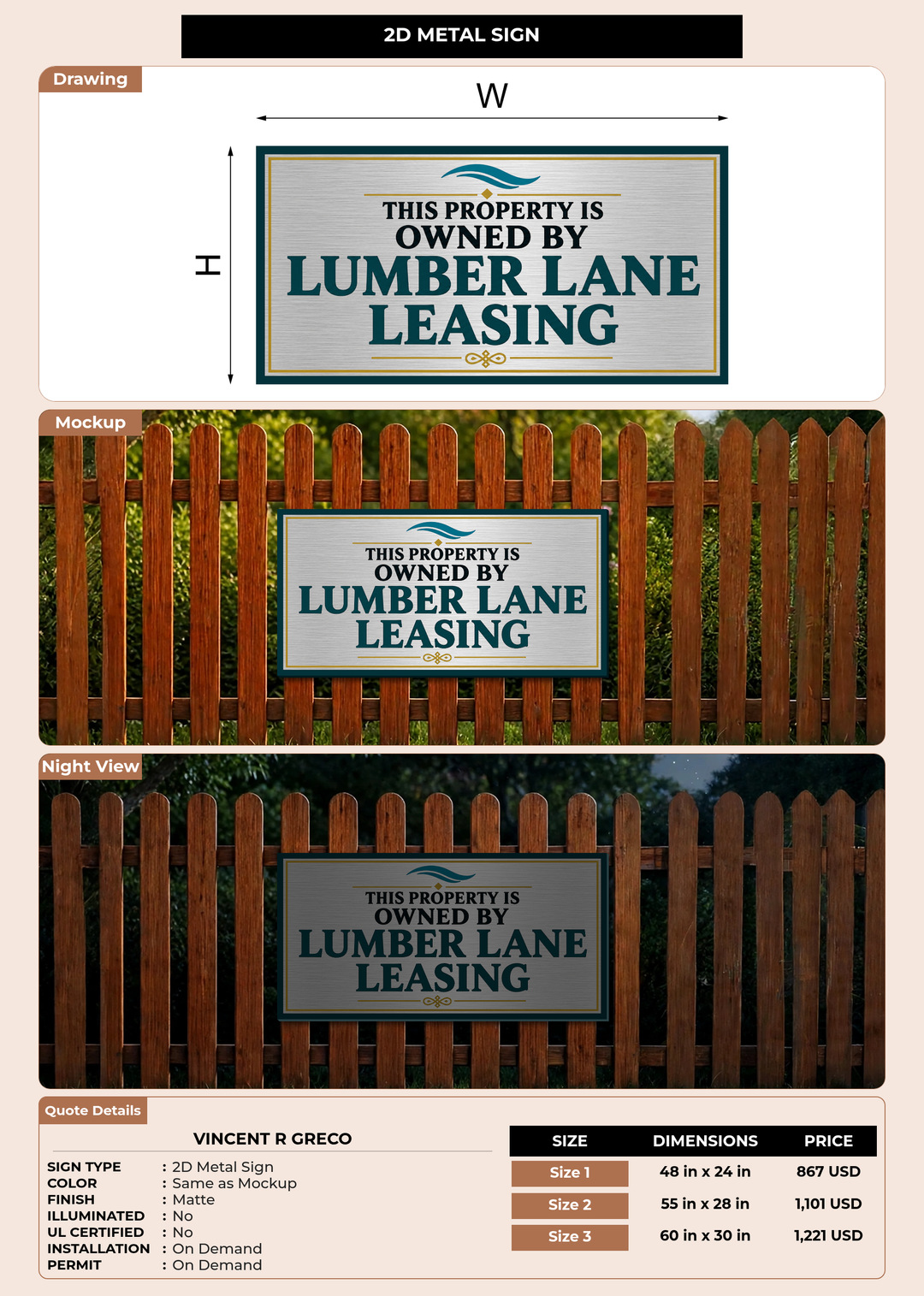 CUSTOM MOCKUP SIGN FOR Vincent R Greco