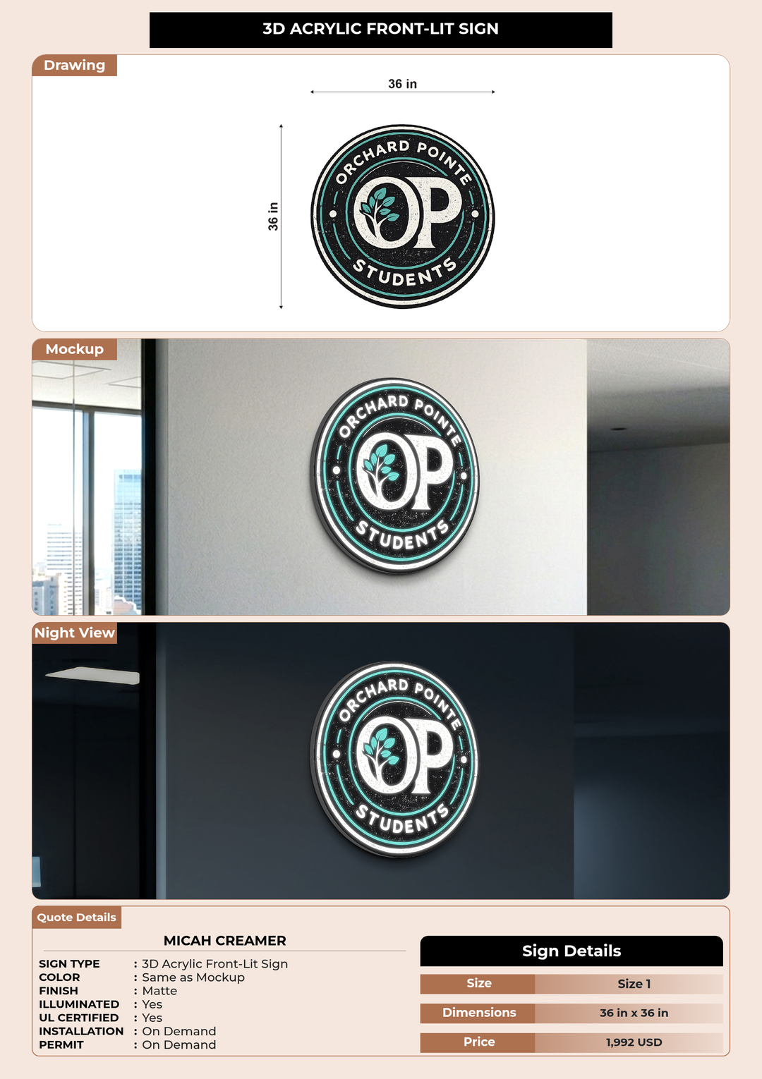 CUSTOM MOCKUP SIGN FOR Micah Creamer