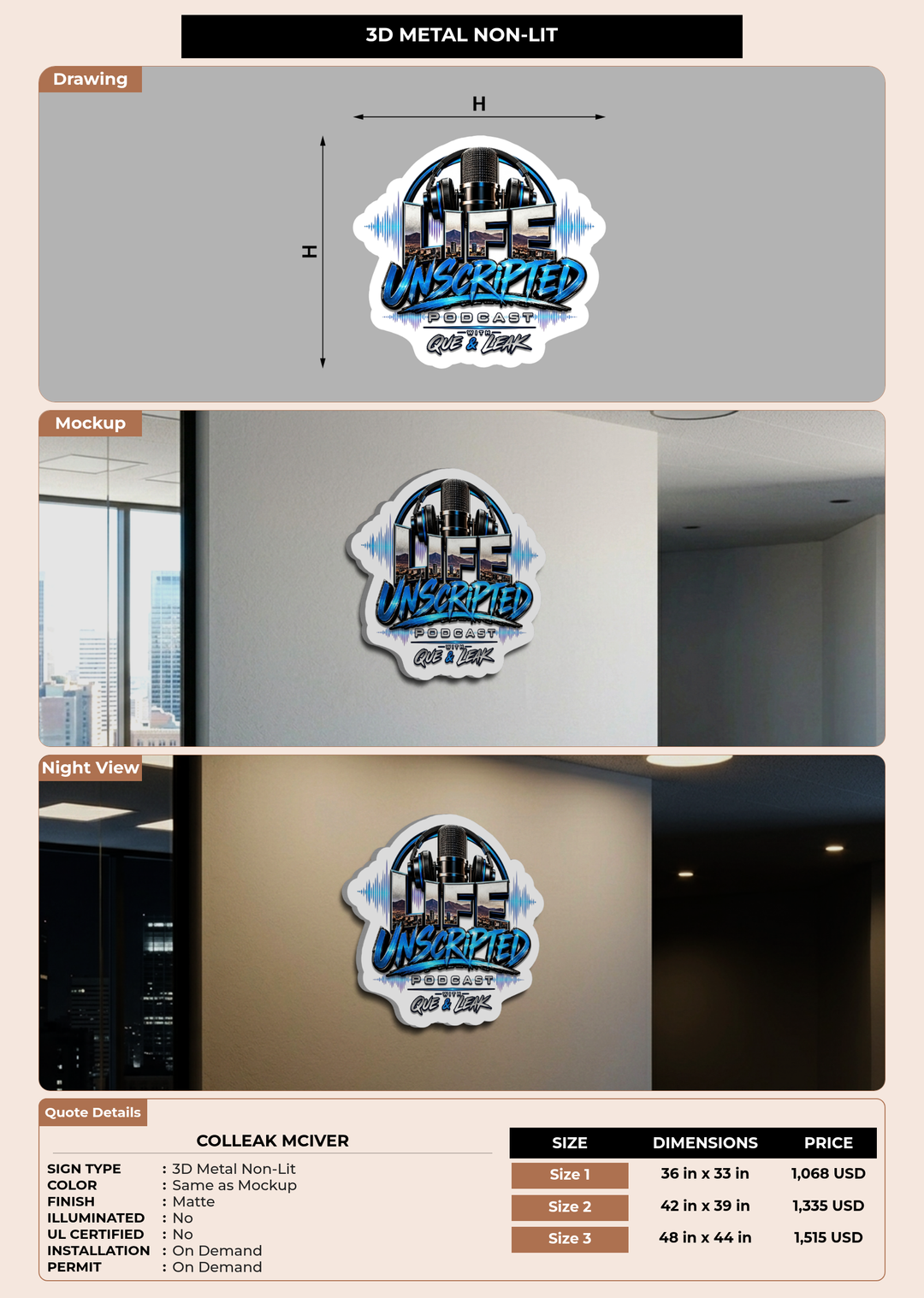 CUSTOM MOCKUP SIGN FOR Colleak McIver