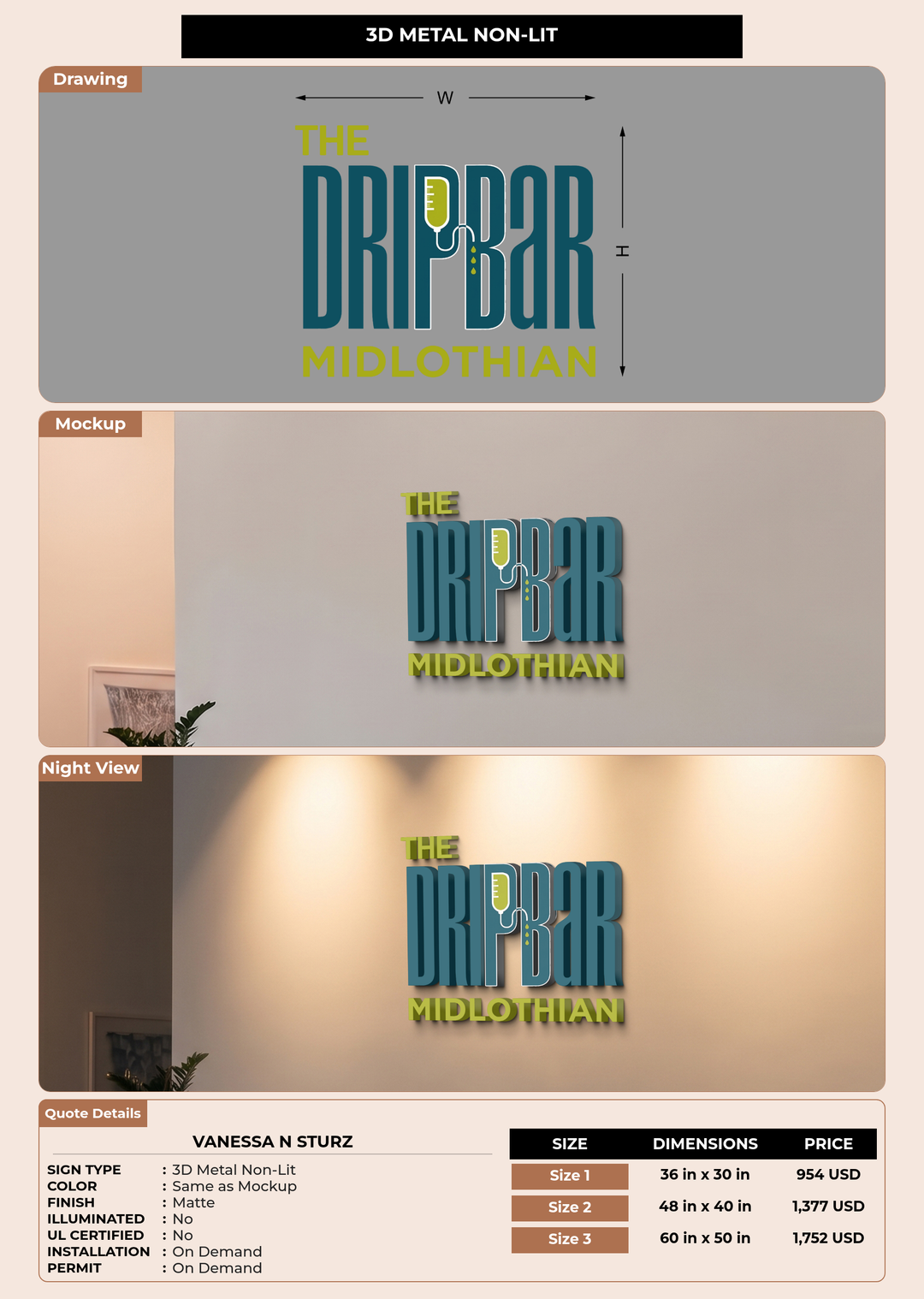 CUSTOM MOCKUP SIGN FOR Vanessa N Sturz