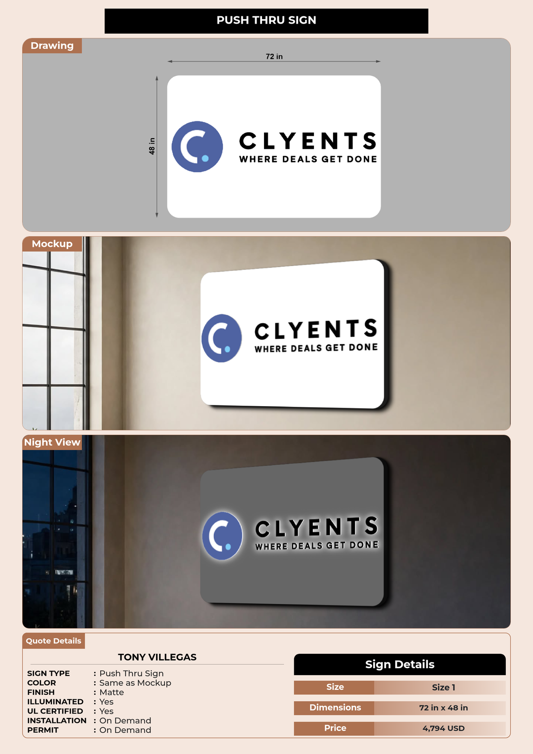 CUSTOM MOCKUP SIGN FOR tony Villegas