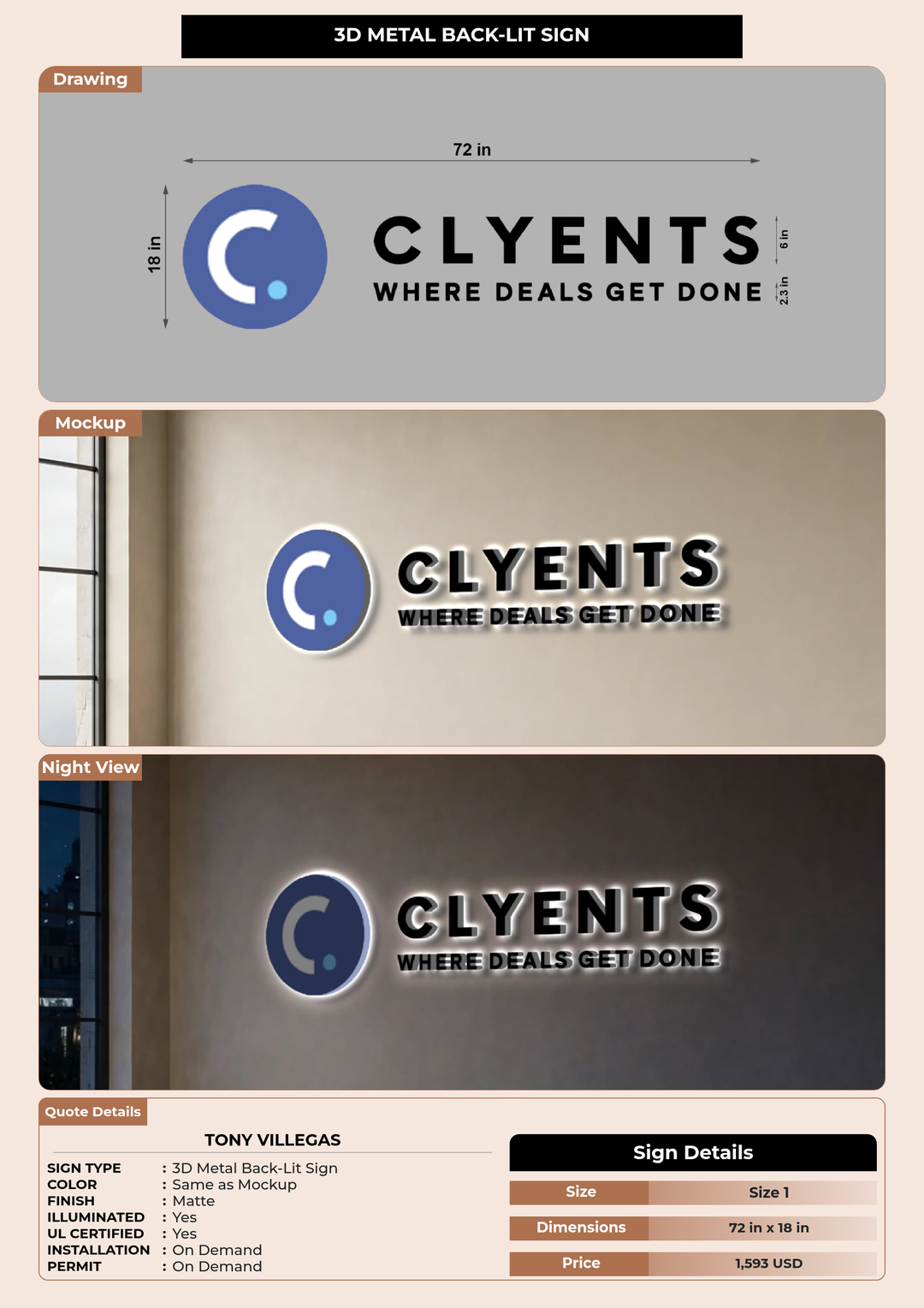 CUSTOM MOCKUP SIGN FOR tony Villegas