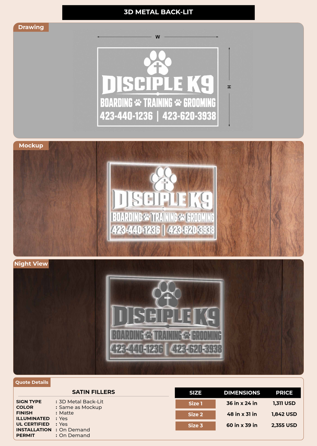 CUSTOM MOCKUP SIGN FOR Satin Fillers