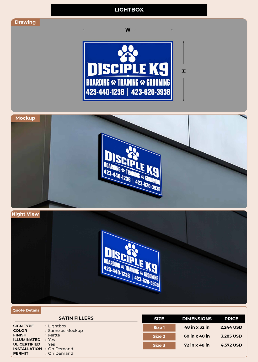 CUSTOM MOCKUP SIGN FOR Satin Fillers