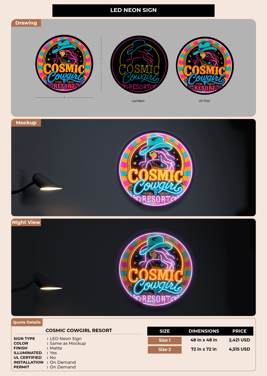 CUSTOM MOCKUP SIGN FOR Cosmic Cowgirl Resort