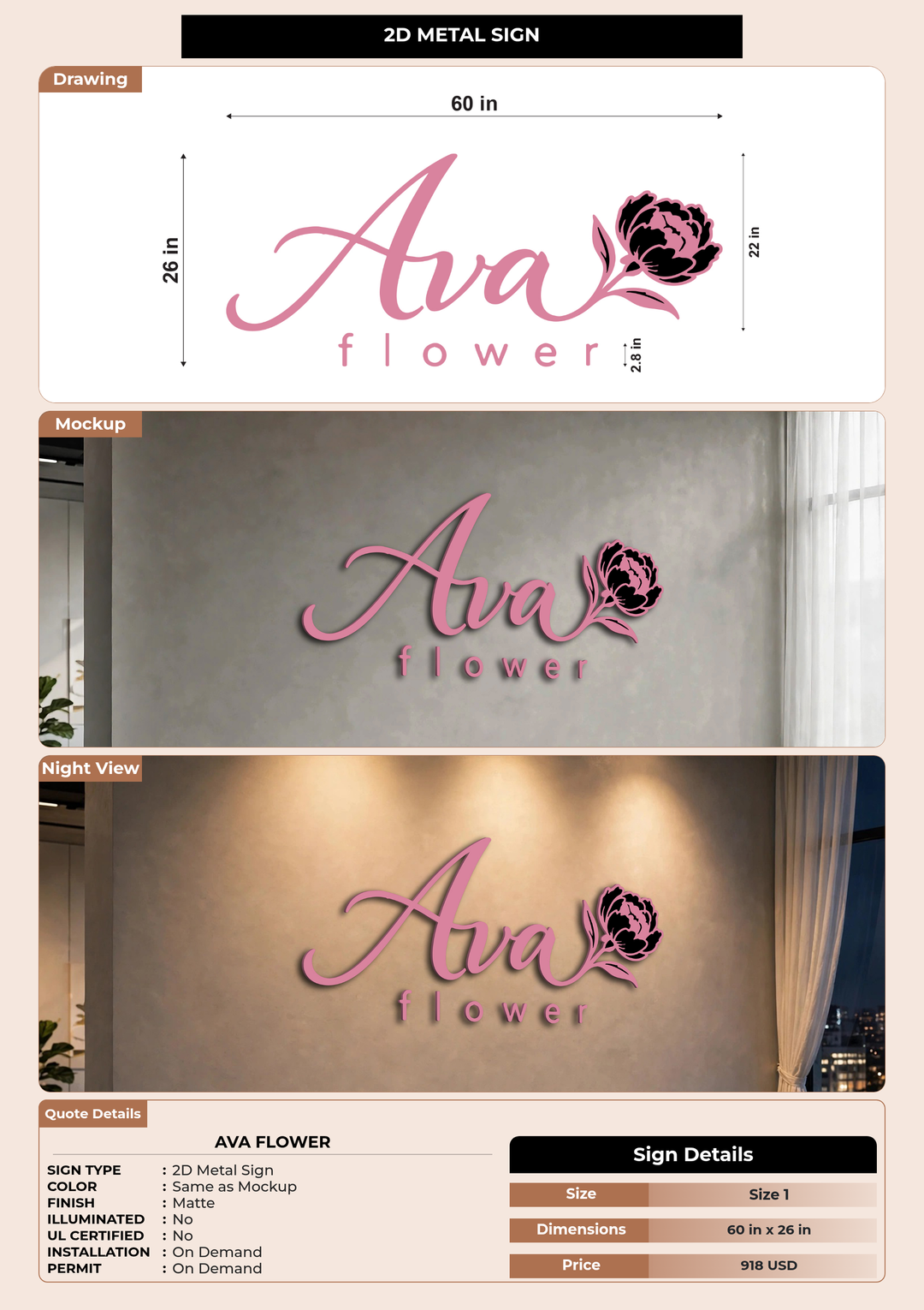 CUSTOM MOCKUP SIGN FOR AVA FLOWER
