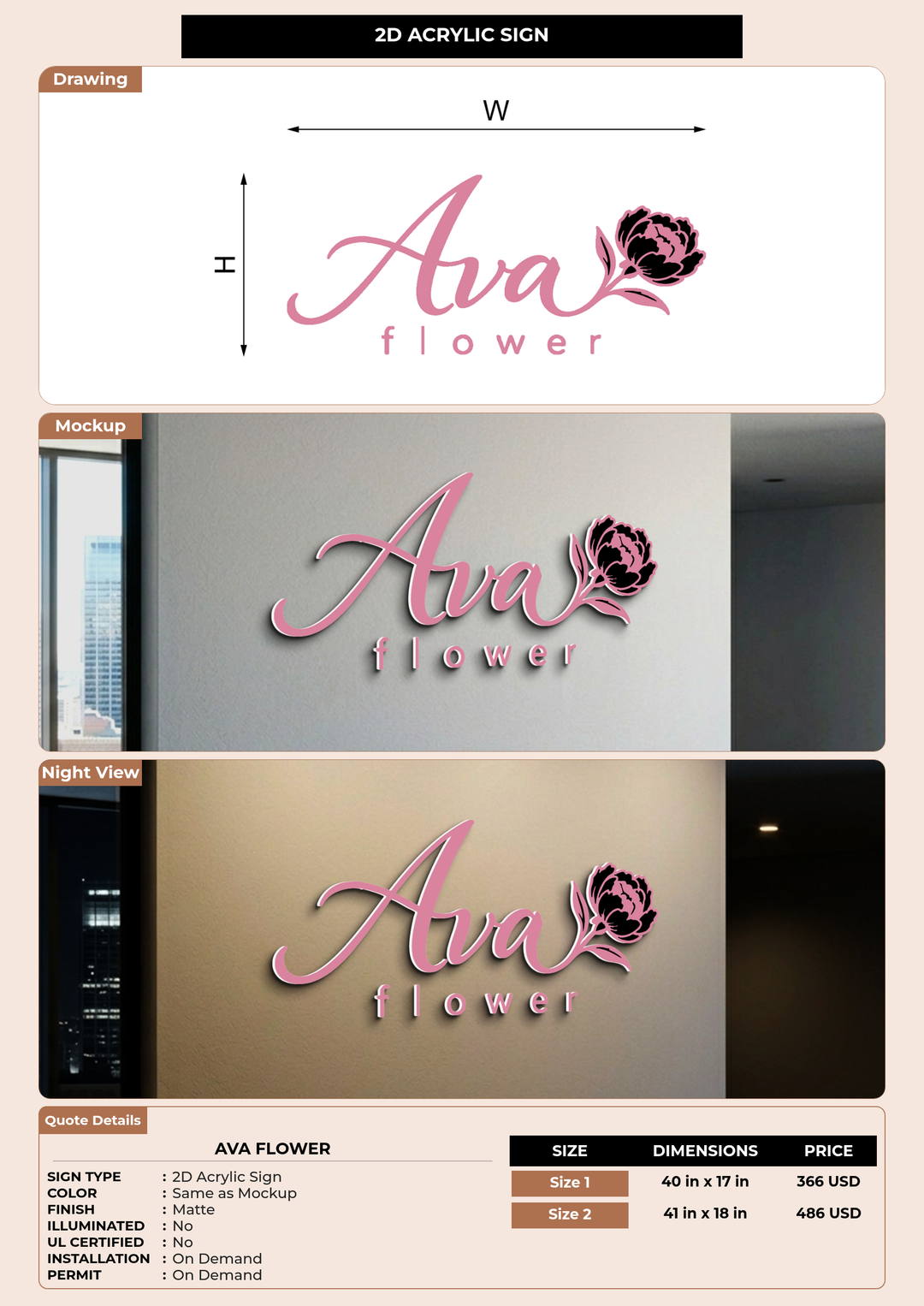 CUSTOM MOCKUP SIGN FOR AVA FLOWER