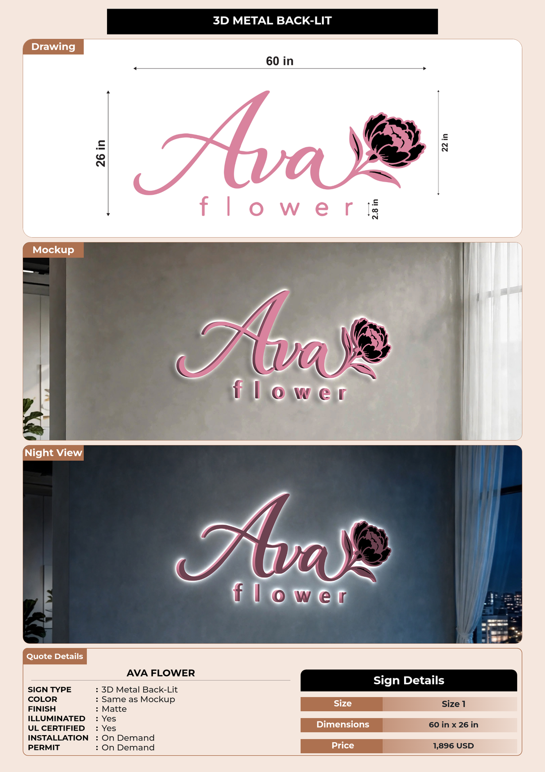 CUSTOM MOCKUP SIGN FOR AVA FLOWER