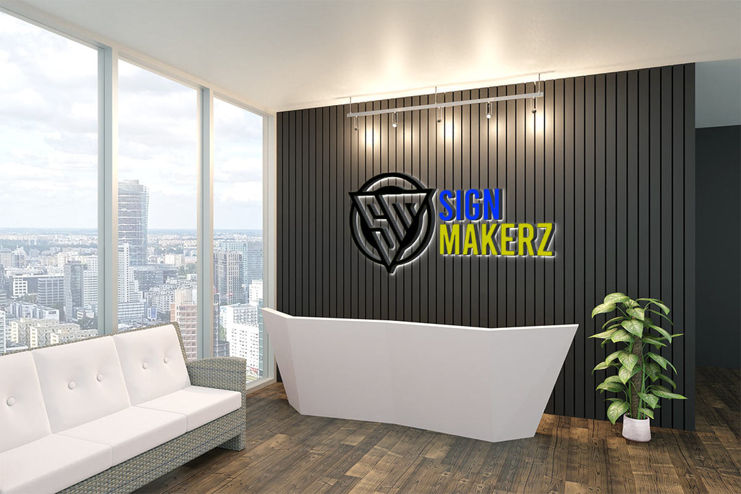 3D Metal Backlit Sign Dark Background