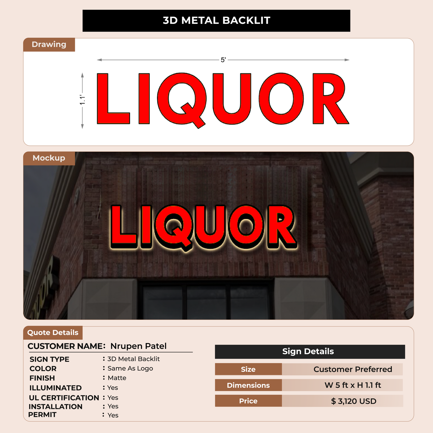 3D Metal Backlit SIGN FOR Nrupen Patel