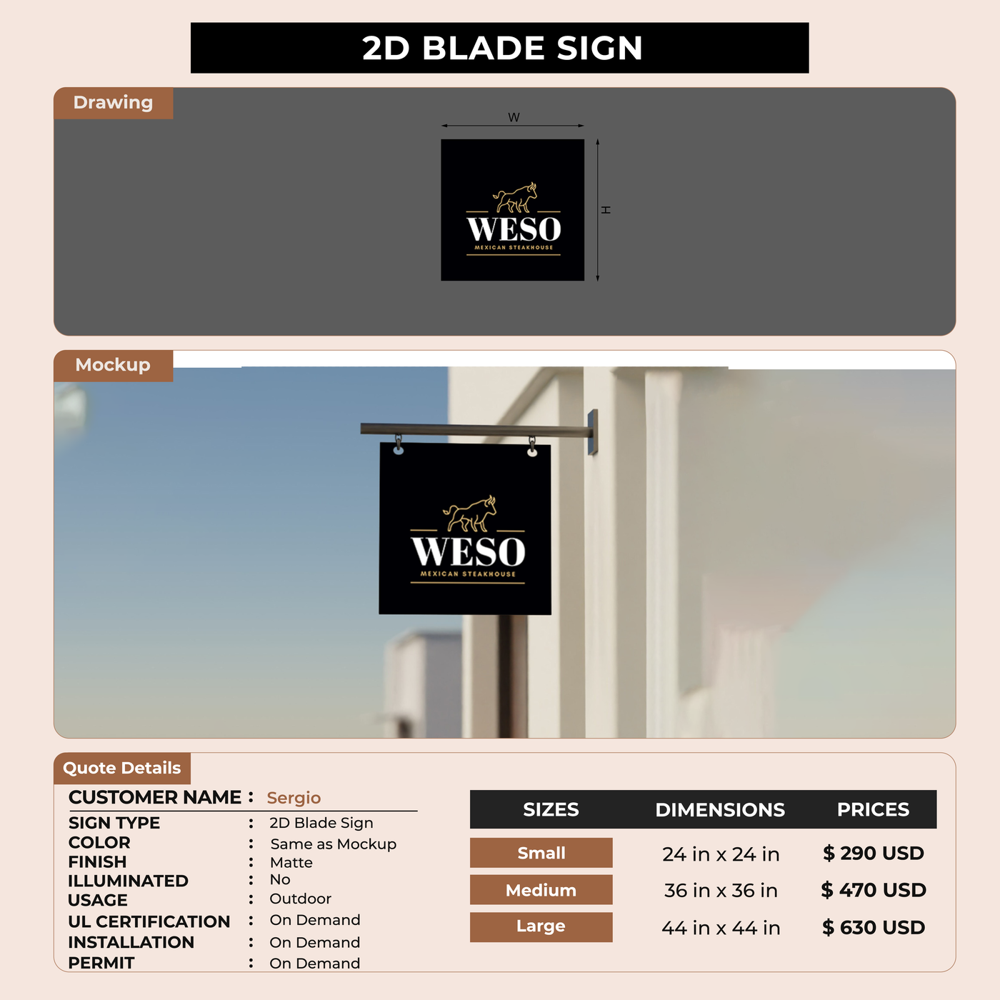 Business signage for Sergio