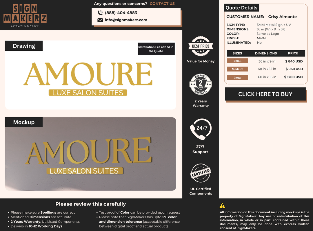 Business signage for Crisy Almonte