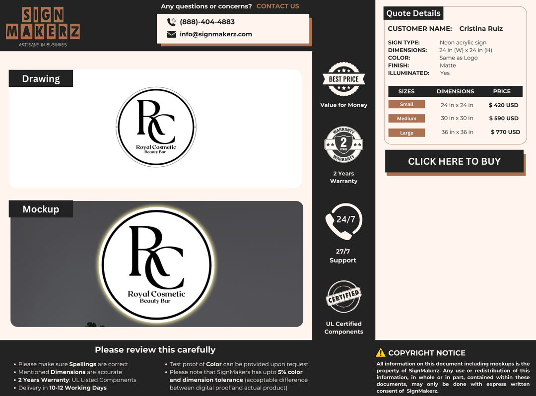 Business signage for Cristina Ruiz