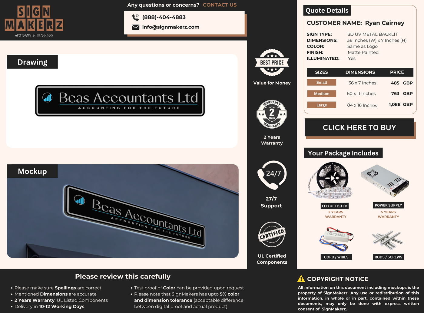 3D UV Metal Backlit Sign for Ryan Cairney