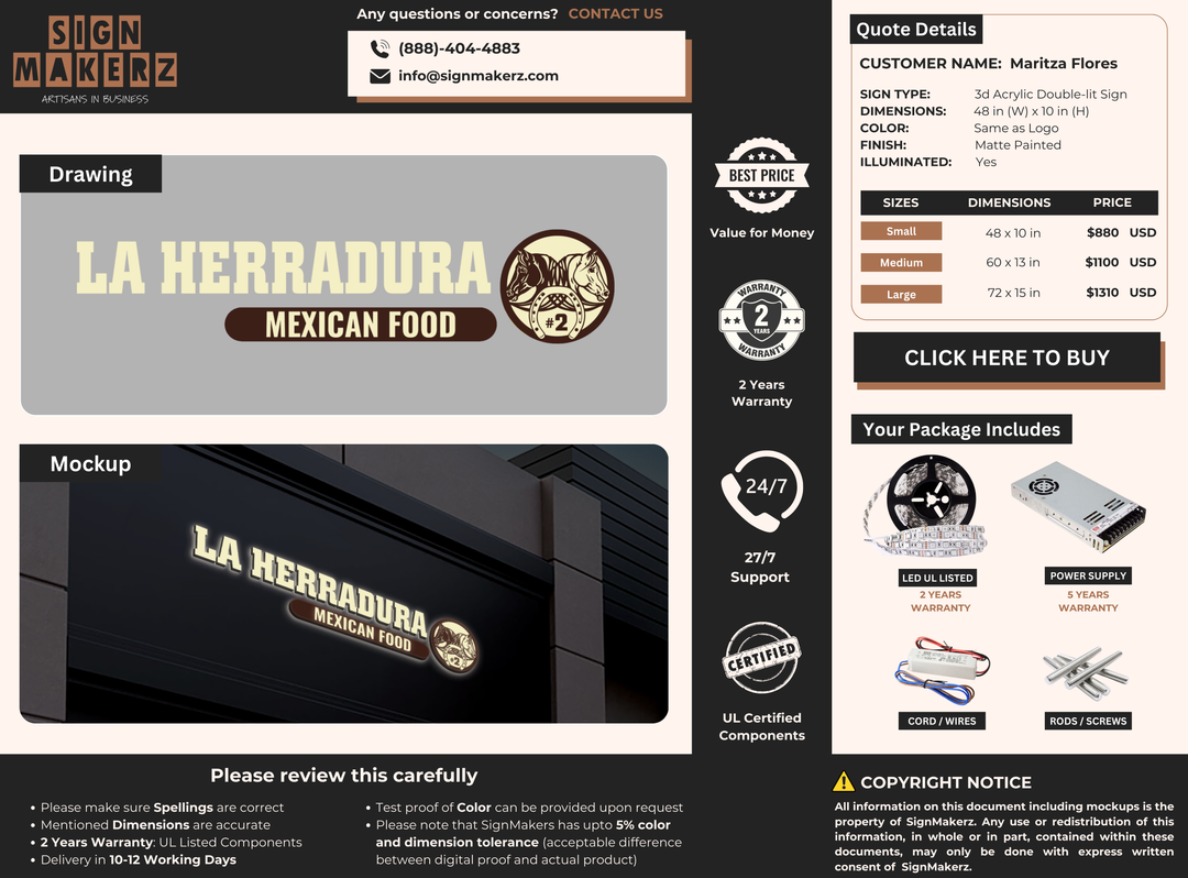 Business signage for Maritza Flores