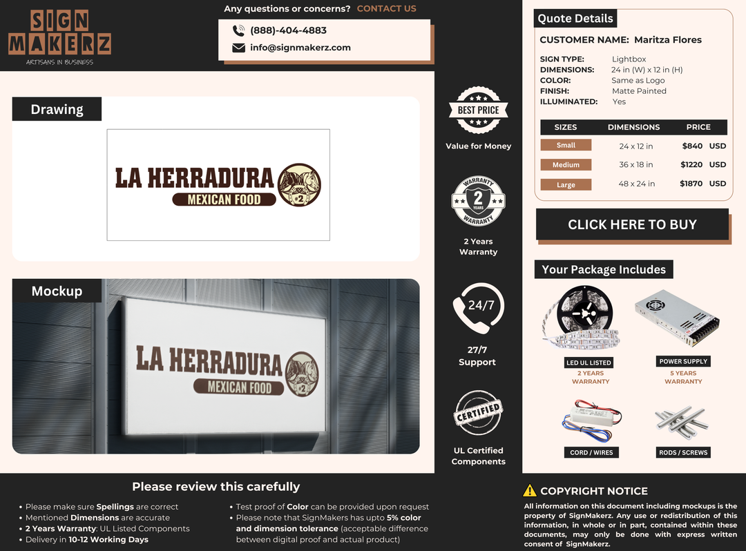 Business signage for Maritza Flores