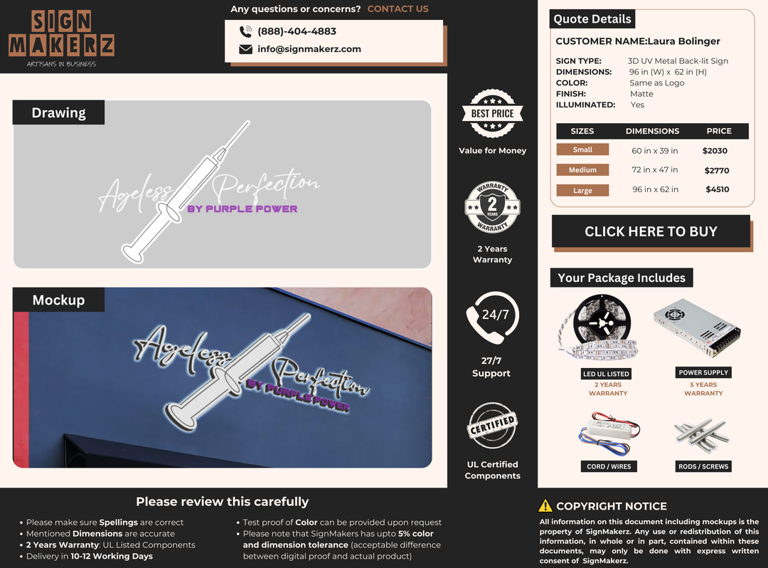 3D UV Metal Back-lit Sign For Laura Bolinger
