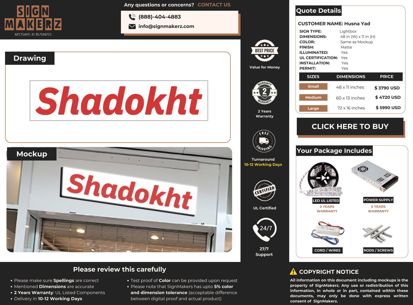 Business signage for Husna Yad