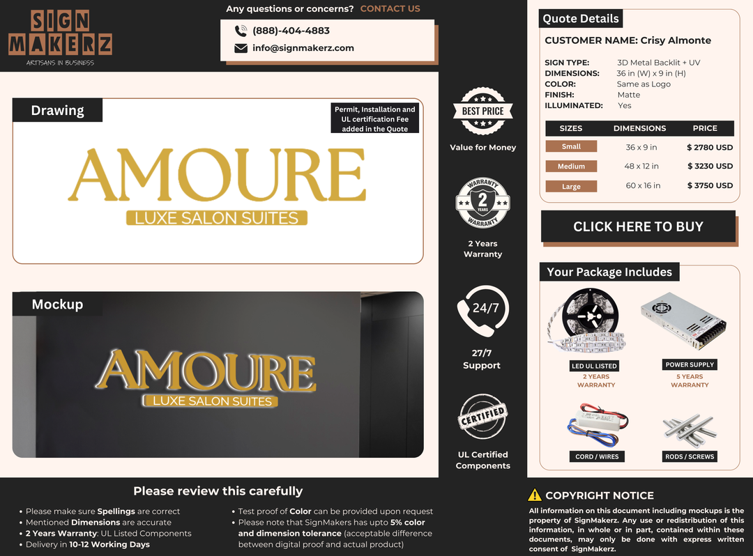 Business signage for Crisy Almonte