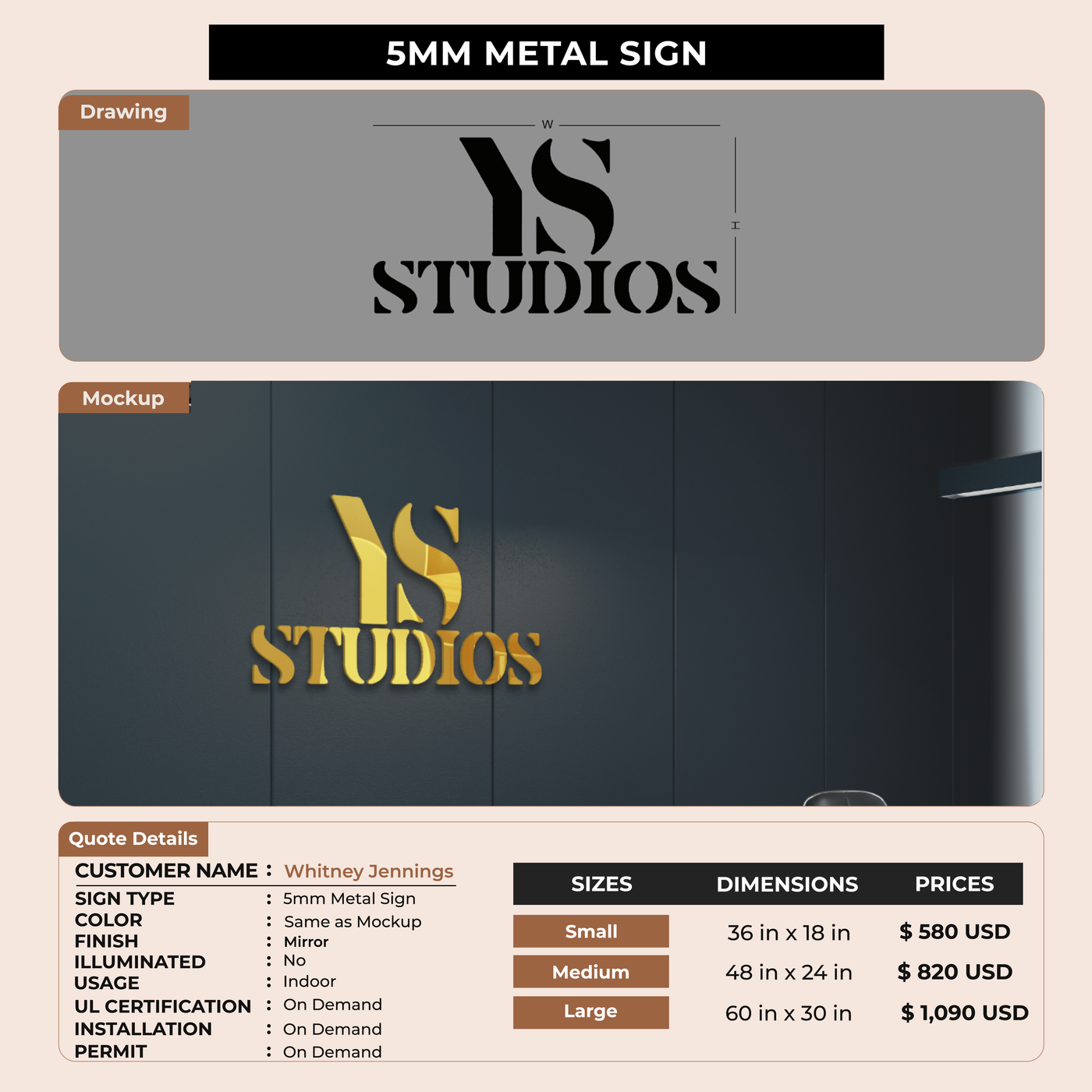 5MM Metal Sign For Whitney Jennings