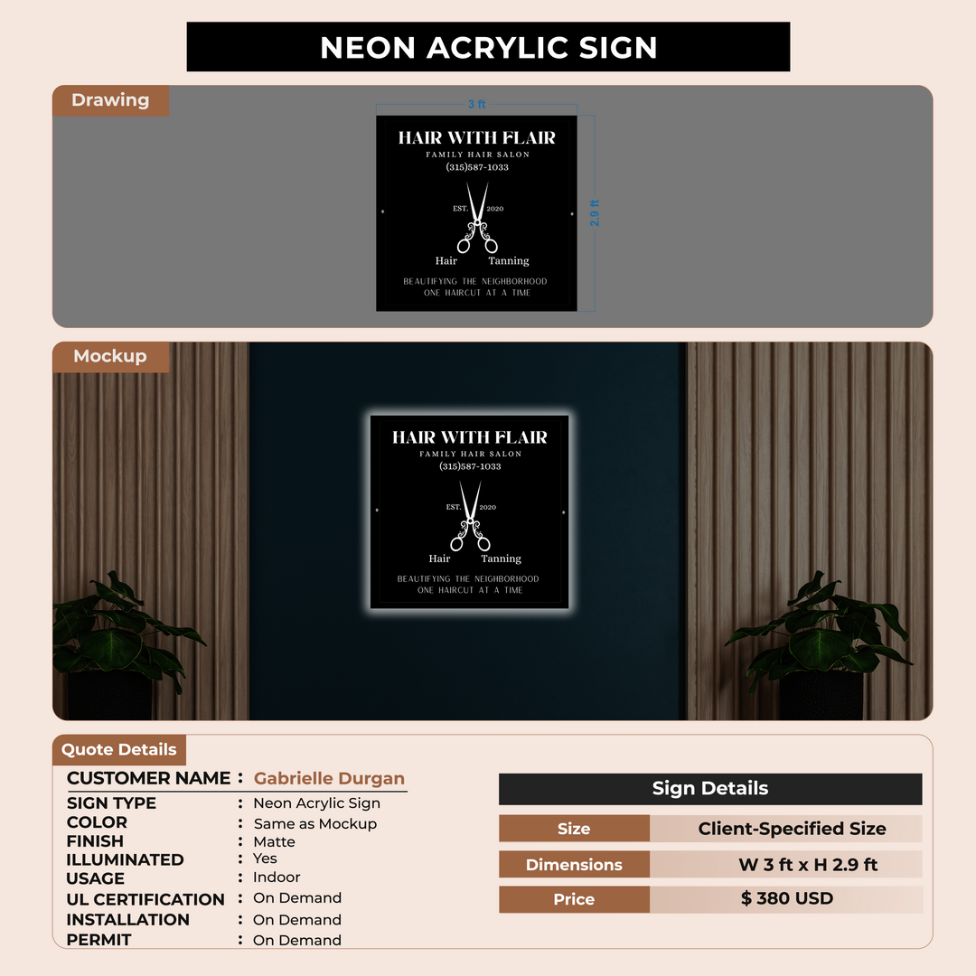 Neon Acrylic Sign For Gabrielle Durgan
