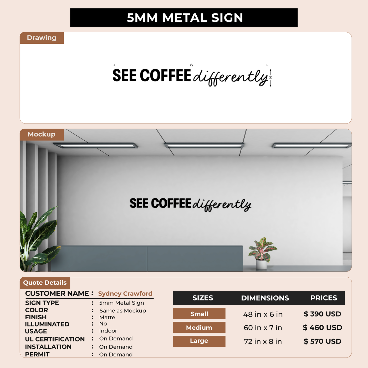 5MM Metal Sign For Sydney Crawford