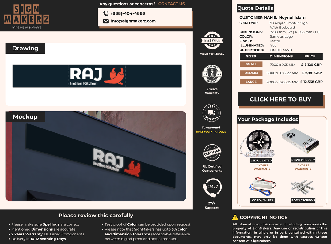 3D Acrylic Front-lit Sign With Backboard For Moynul Islam