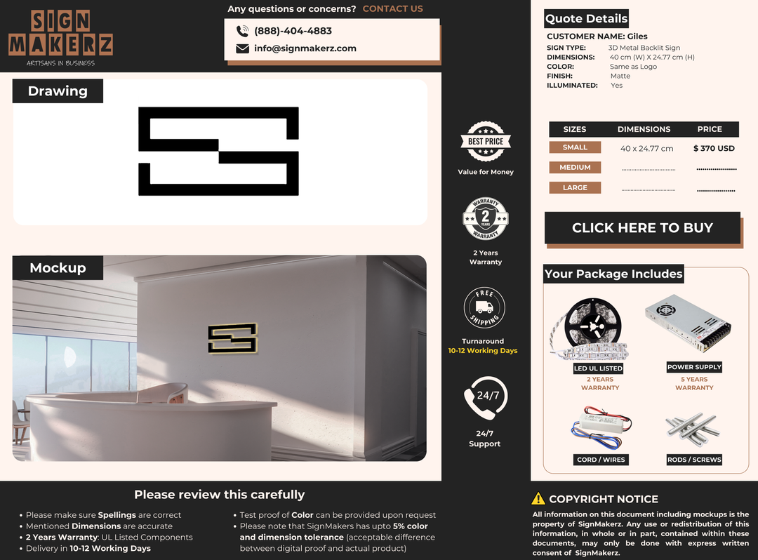 3D Metal Back-Lit Sign for Giles