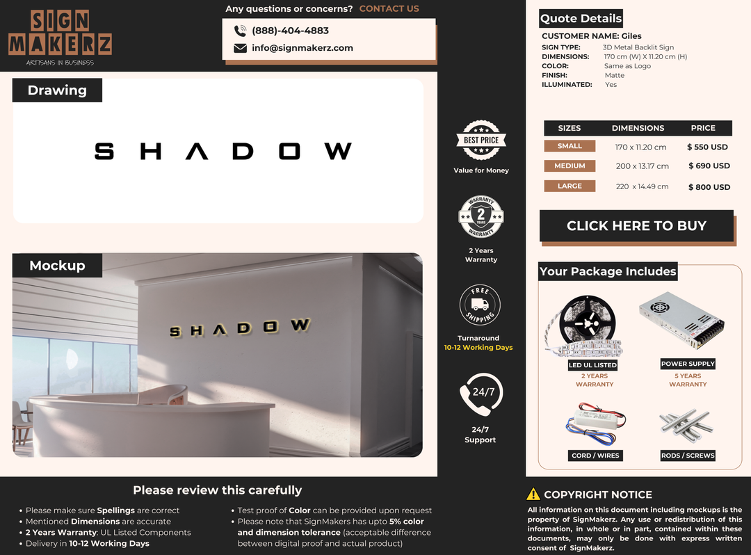 3D Metal Back-Lit Sign for Giles