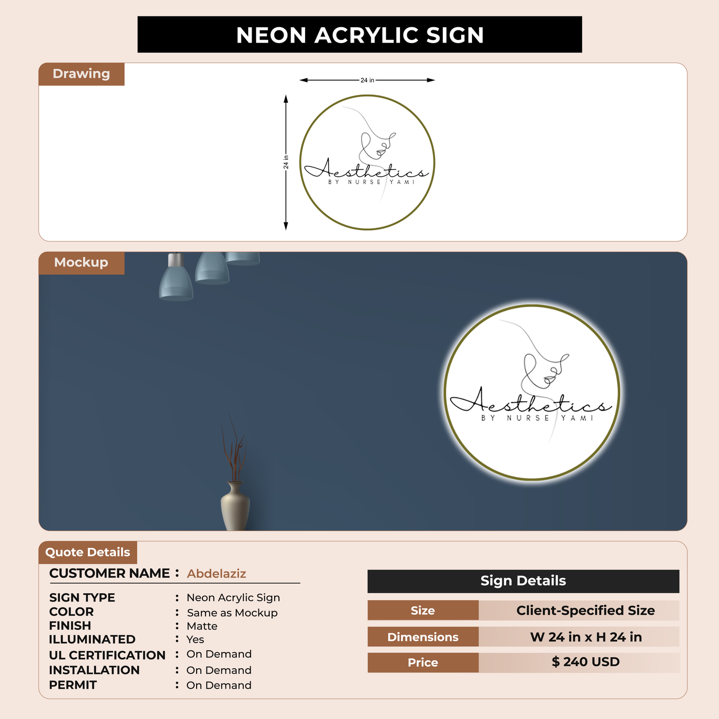 Neon Acrylic Sign For Abdelaziz