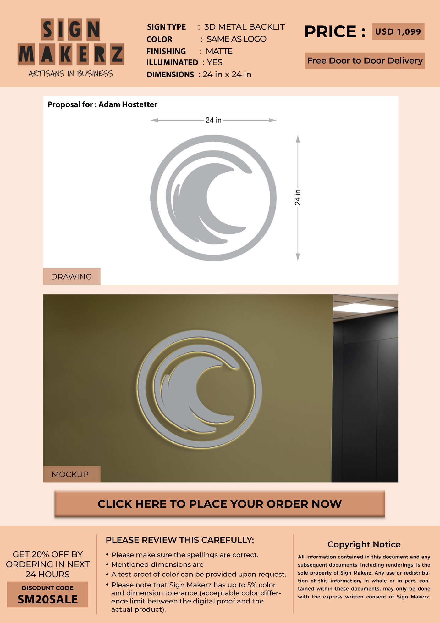 3D Metal Backlit sign for Adam Hostetter