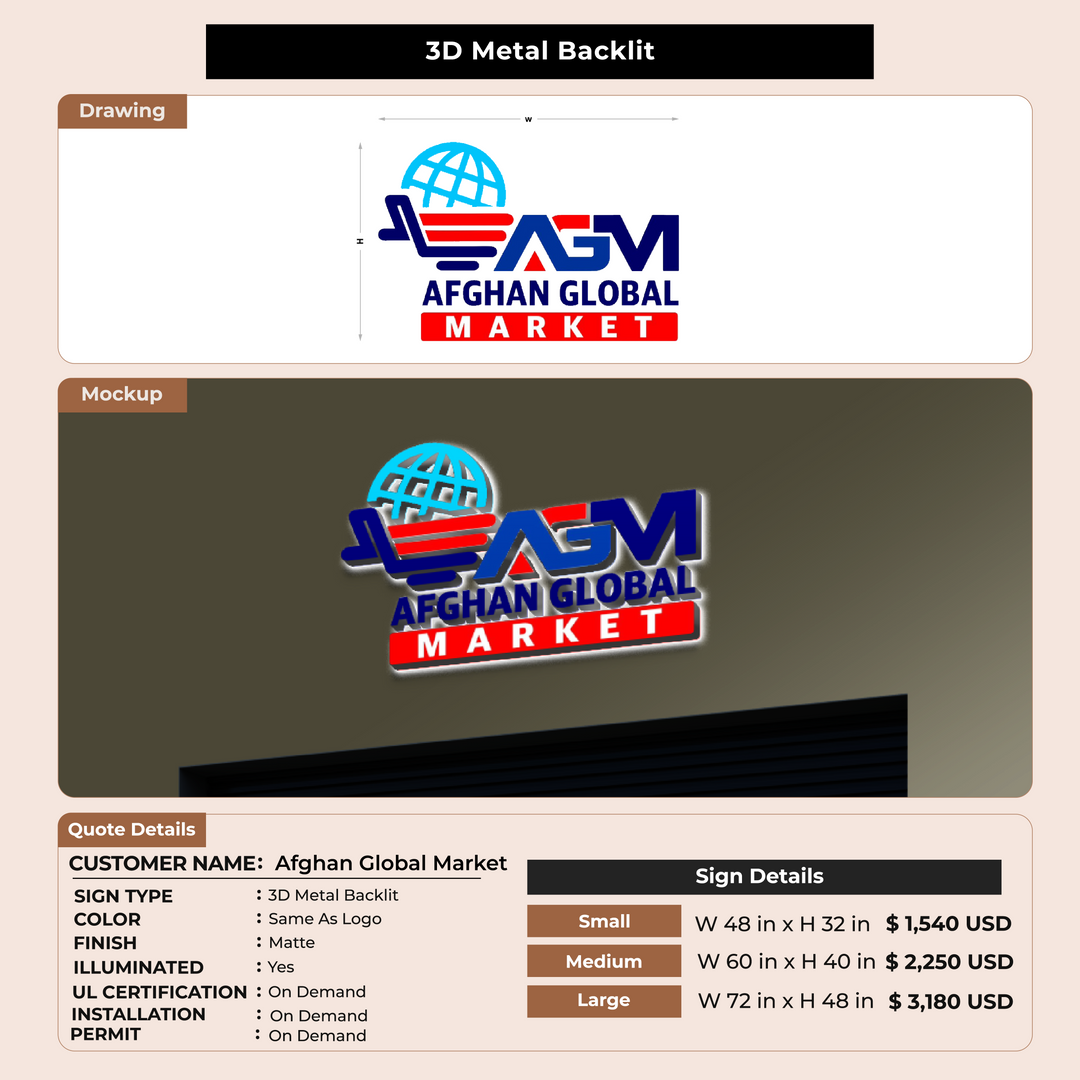 Custom Signs for Afghan Global Market