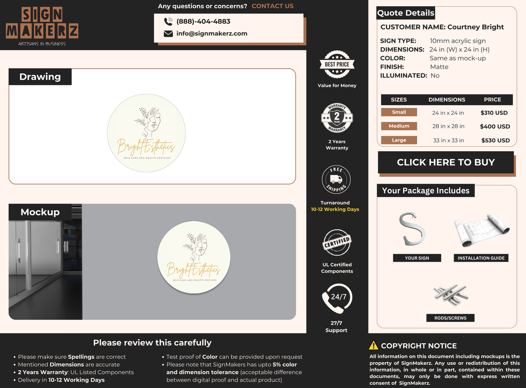 Business signage for Courtney Bright