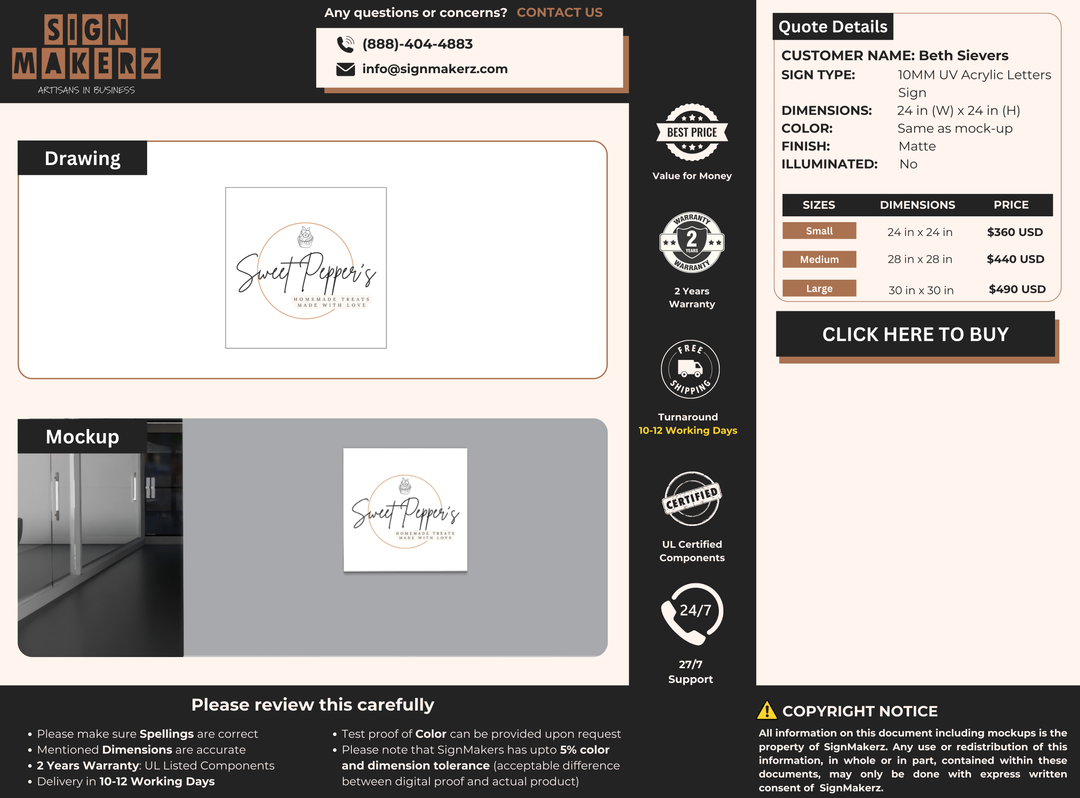 Business signage for Beth Sievers