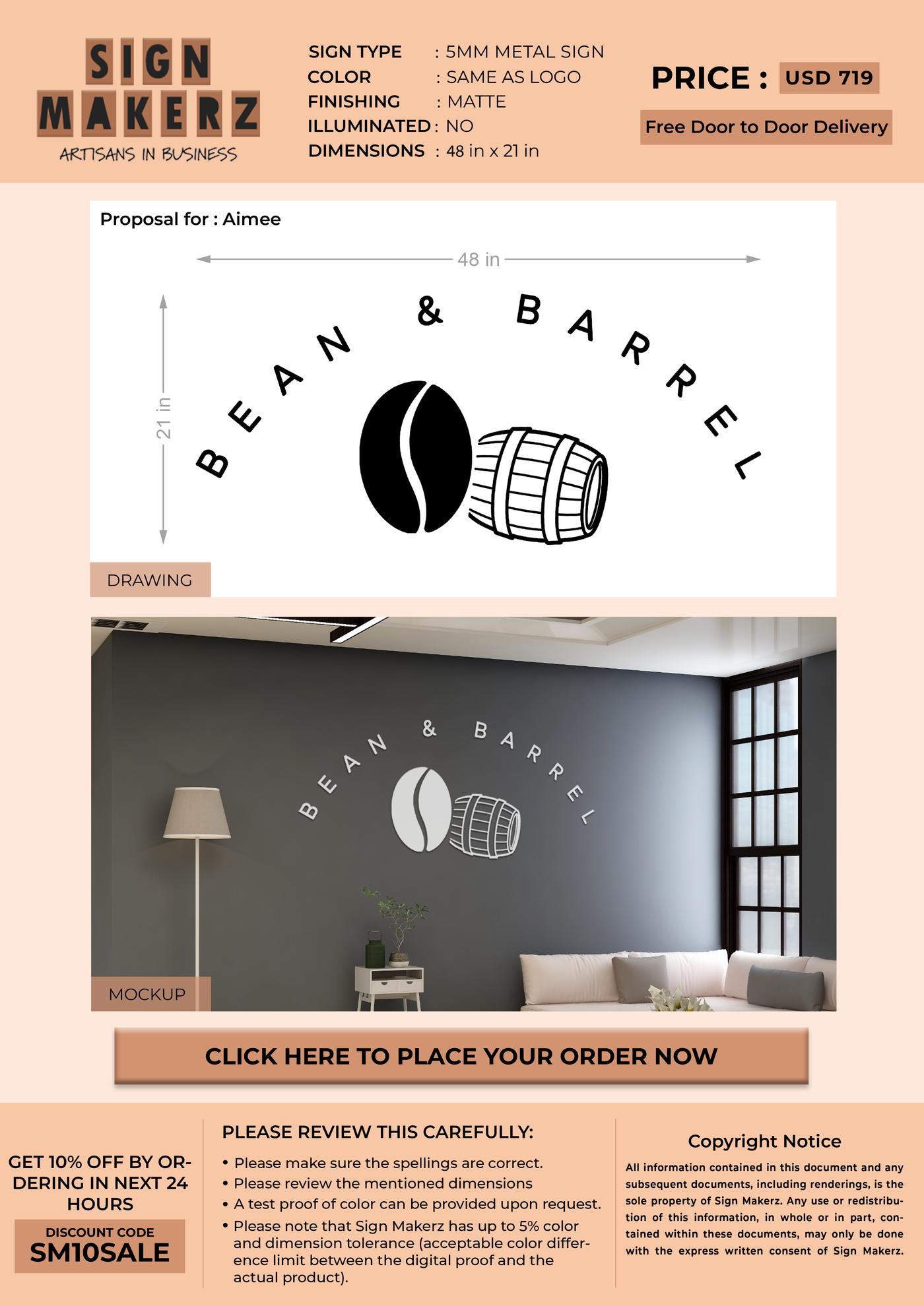 Business signage for Aimee